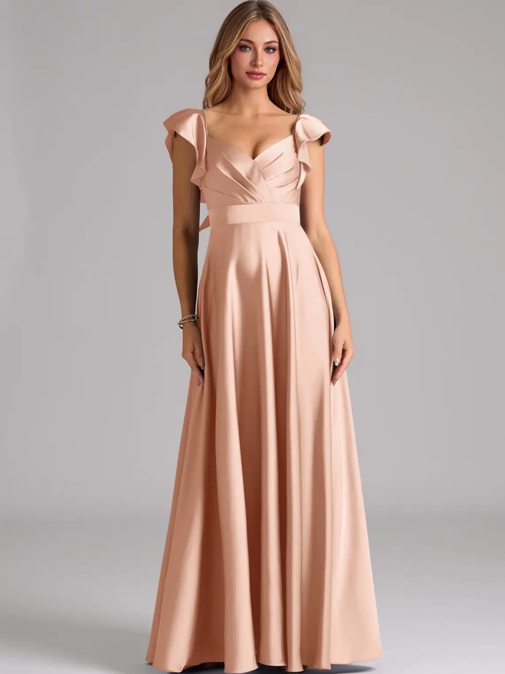 Azazie Leilani Rose Gold Stretch Satin A Line Gown